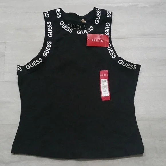 Women's Guess Logo Black and White Cropped Top. SIZE LARGE. - Picture 4 of 11